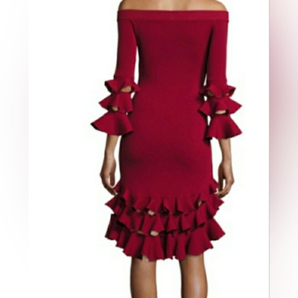 Johnathan Simkhai Ruby Red Knit Stud Ruffle Dress… - image 7